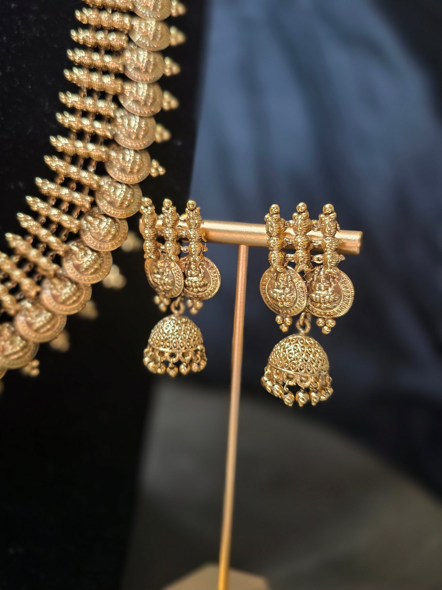 Traditional Kasu Mala Set with Matching Jhumka Earrings – Matte Gold Finish