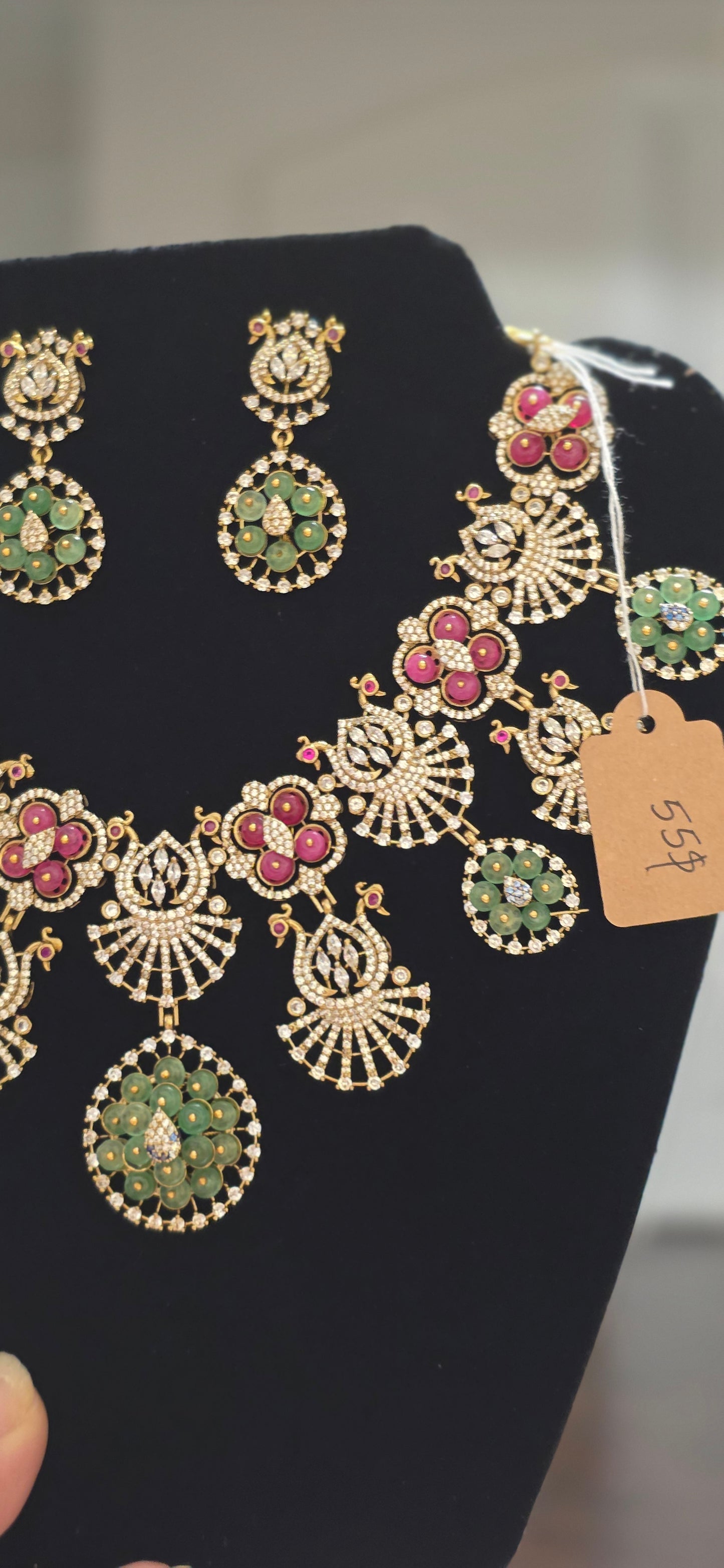 Ruby, Mint, and Crystal Grandeur Necklace Set