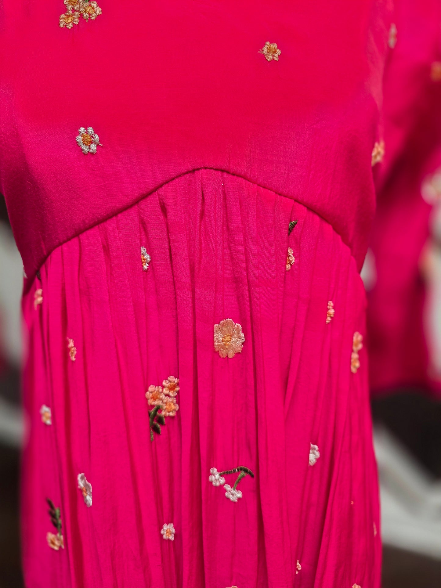 Trendy Chanderi Silk Tunic Frock – Hand-Embroidered Floral Collection