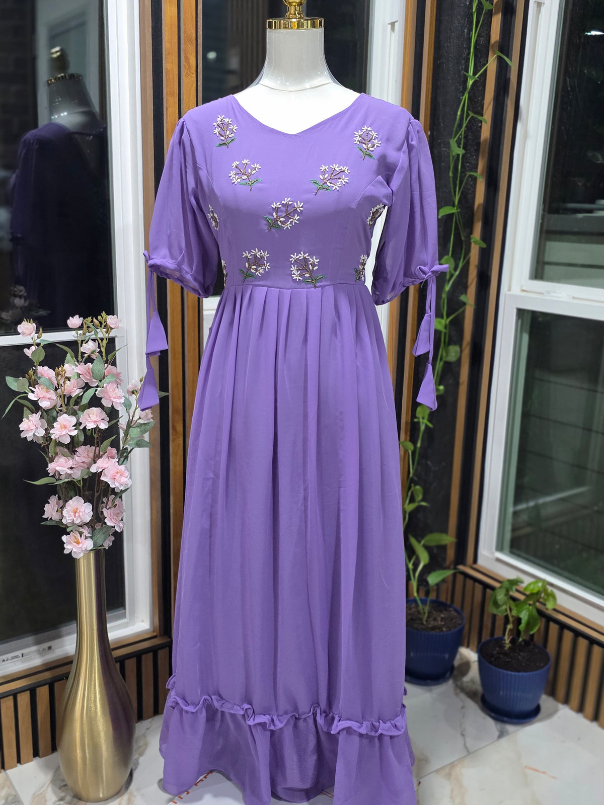 Lilac Georget frock with embroidery