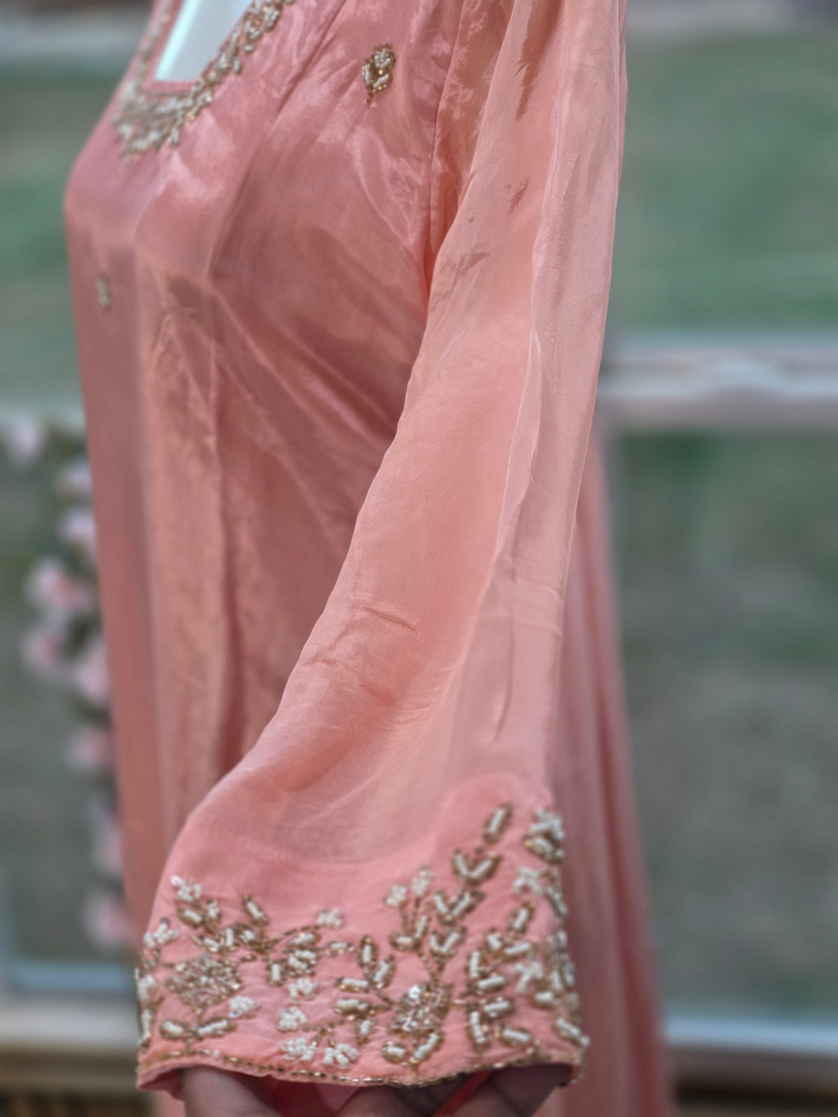 Elegant Crepe Tissue Shine A-Line 3-Piece Suit Set with Embroidered Bottoms