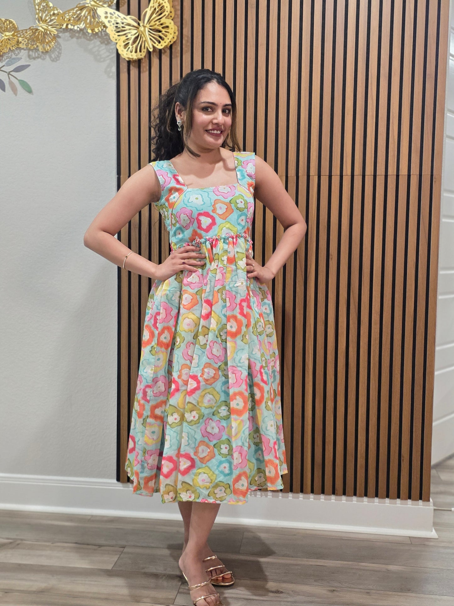The Doodle Dream Midi – Hand-Drawn Floral Summer Frock