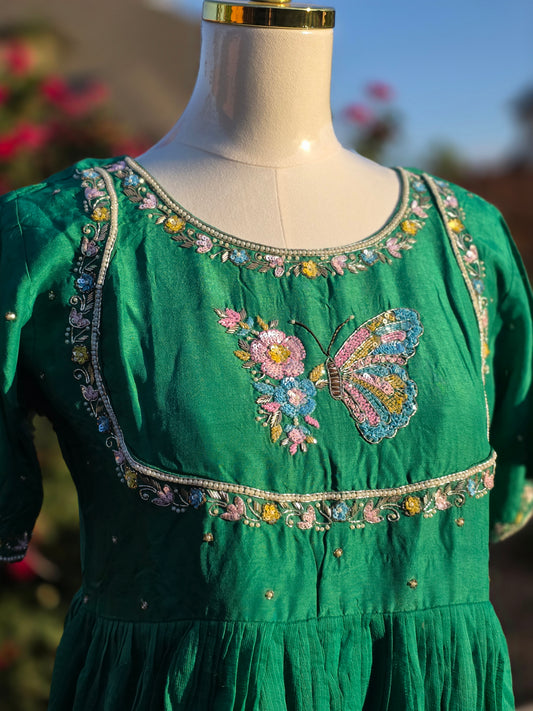 Emerald Butterfly 2-in-1 Cotton Kota Fusion Frock