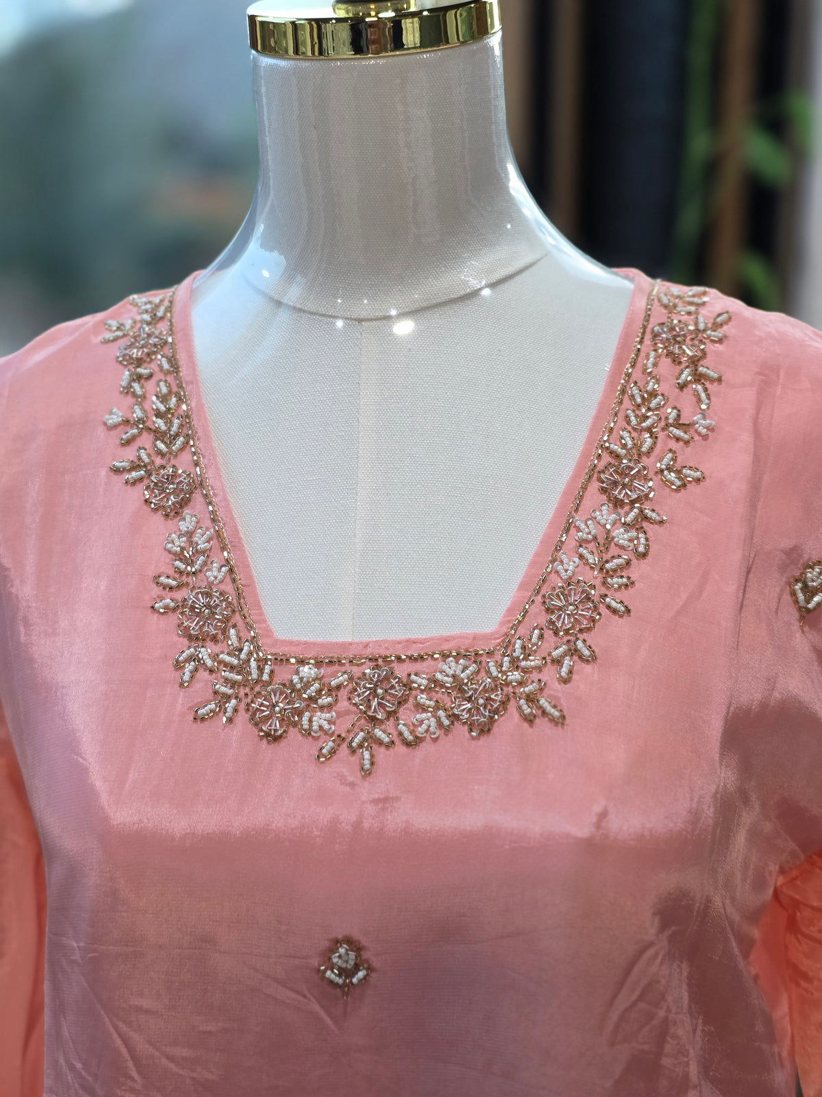 Elegant Crepe Tissue Shine A-Line 3-Piece Suit Set with Embroidered Bottoms