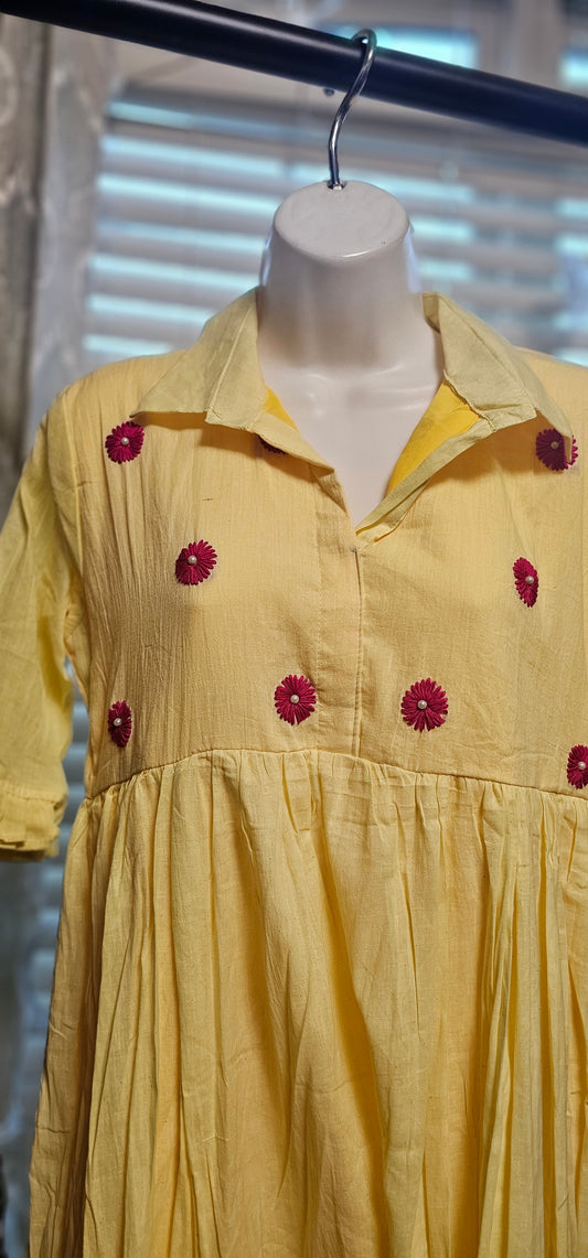 Yellow Cotton Long Frock