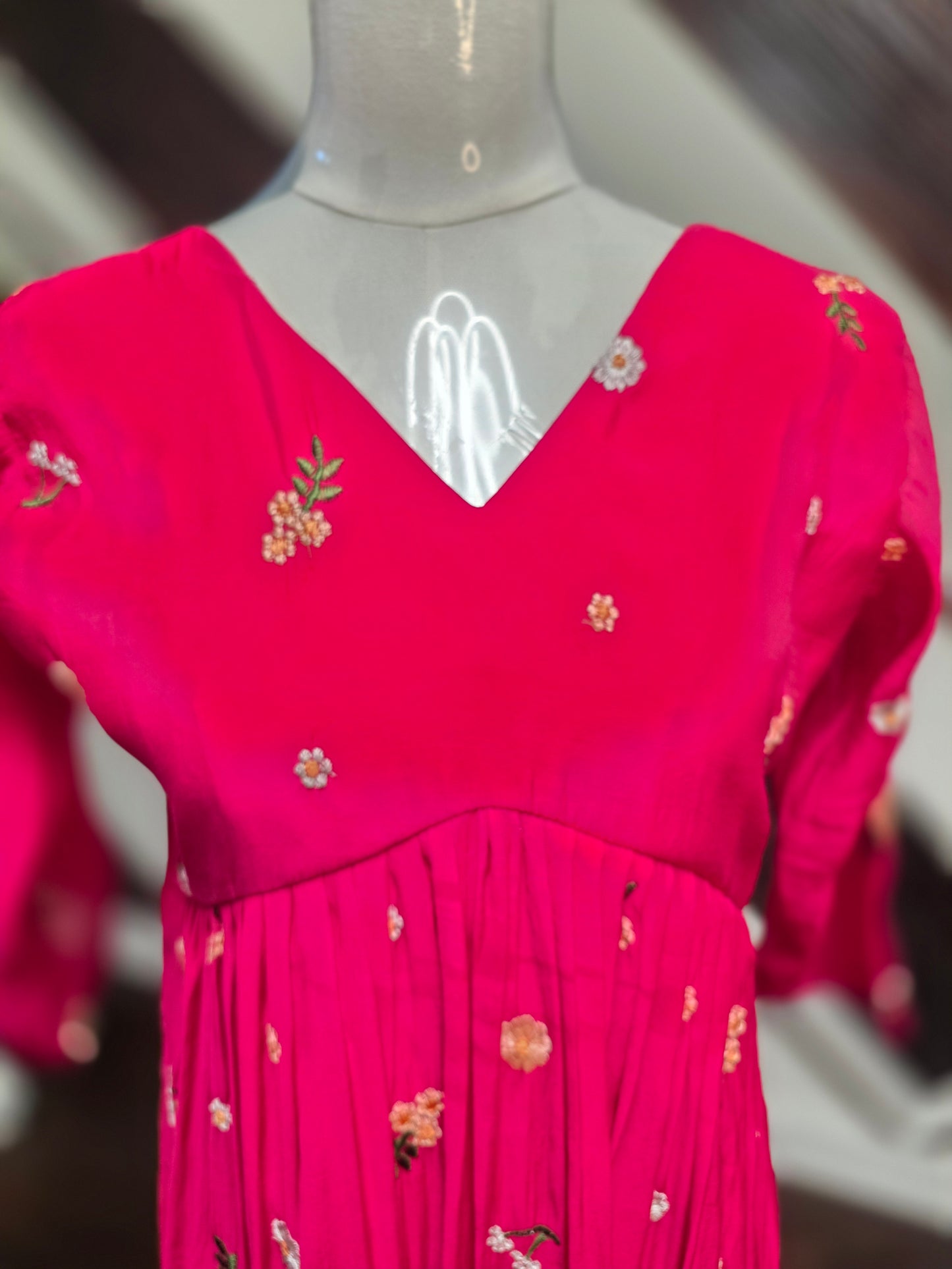 Trendy Chanderi Silk Tunic Frock – Hand-Embroidered Floral Collection