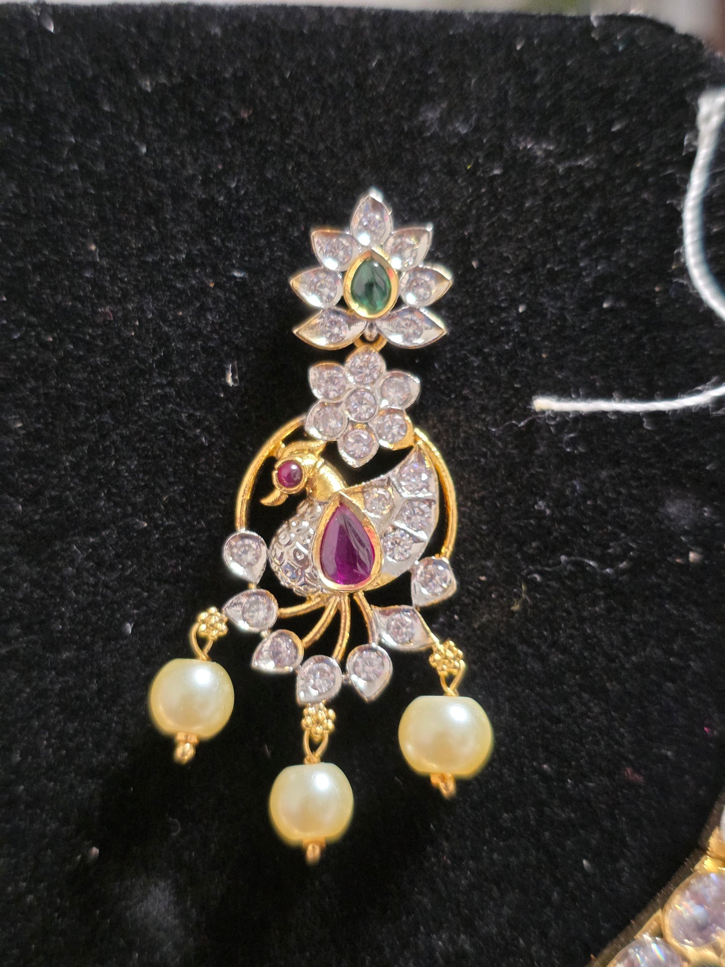 Adiga Peacock Motif Vintage Stone Necklace Set