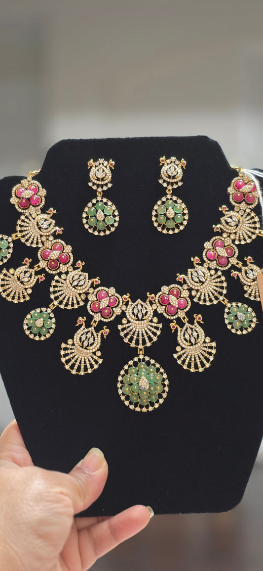 Ruby, Mint, and Crystal Grandeur Necklace Set