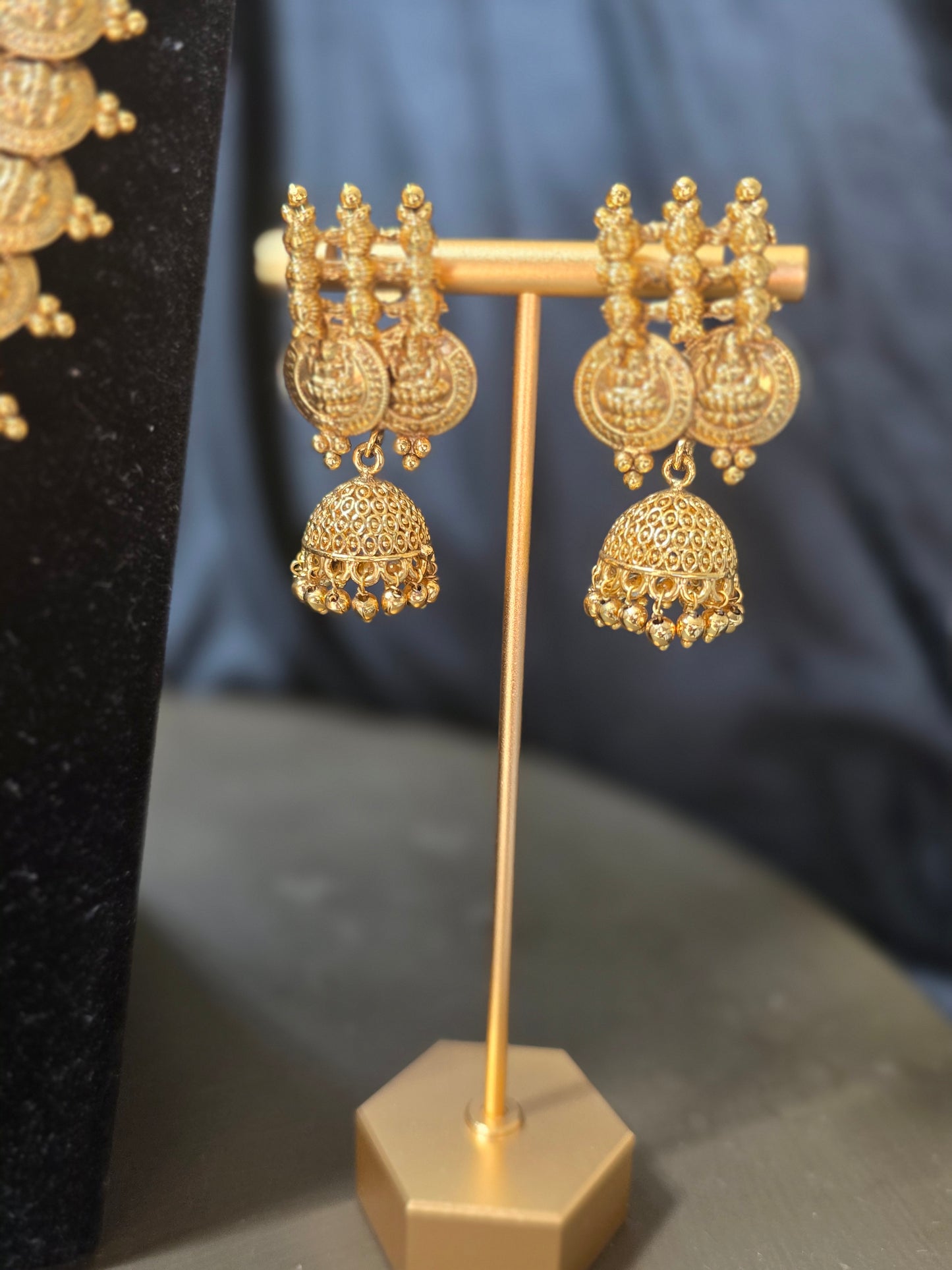 Traditional Kasu Mala Set with Matching Jhumka Earrings – Matte Gold Finish