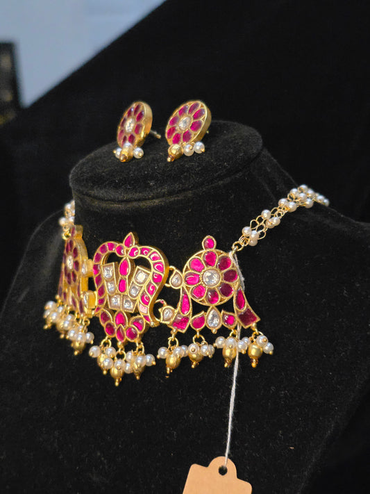 2 in 1 Govinda namalu and shenku checkralu necklace/choker set