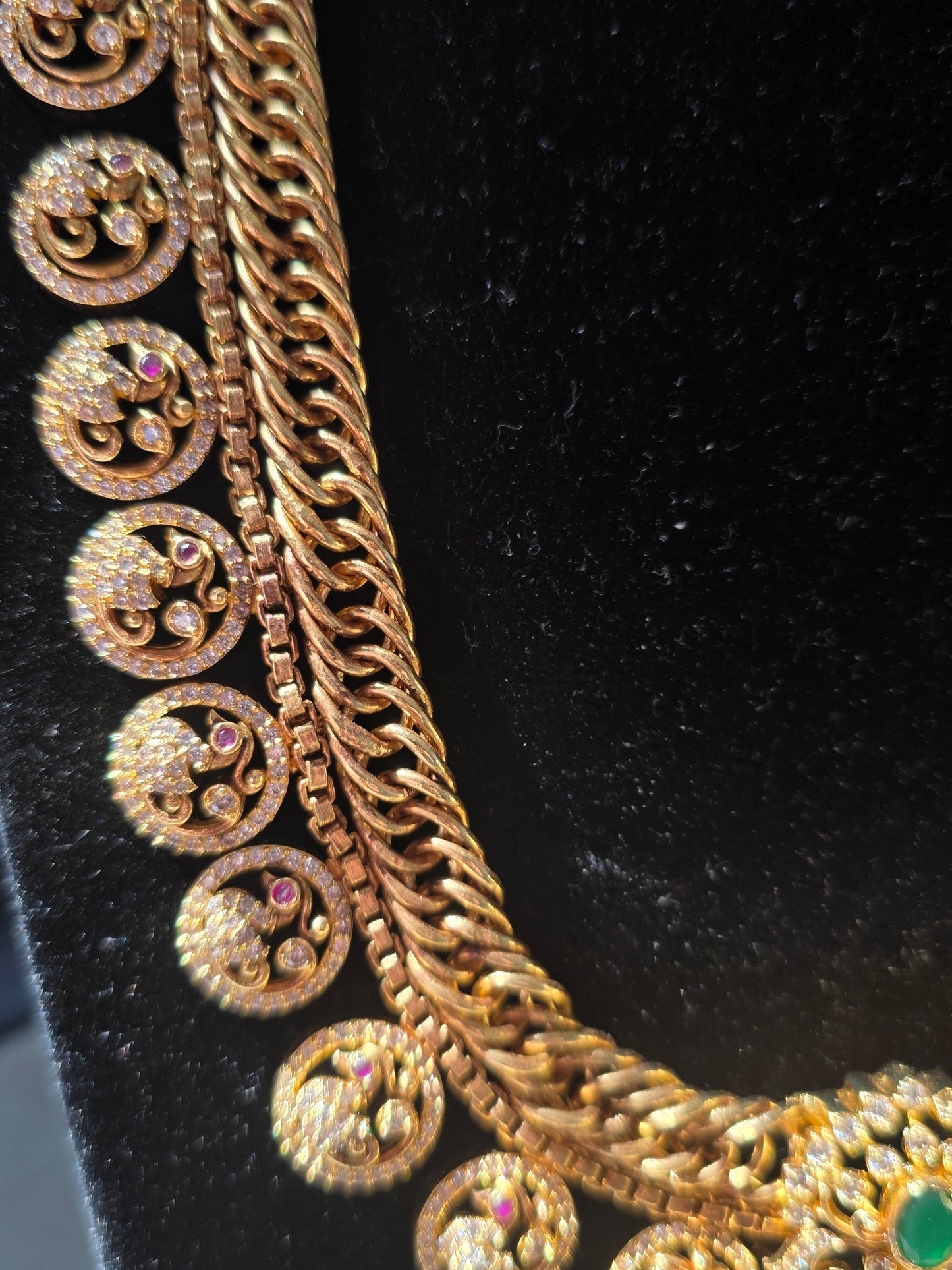 Antique Gold-Finish Gulabi & Bottu Mala Fusion Haram with Matching Earrings
