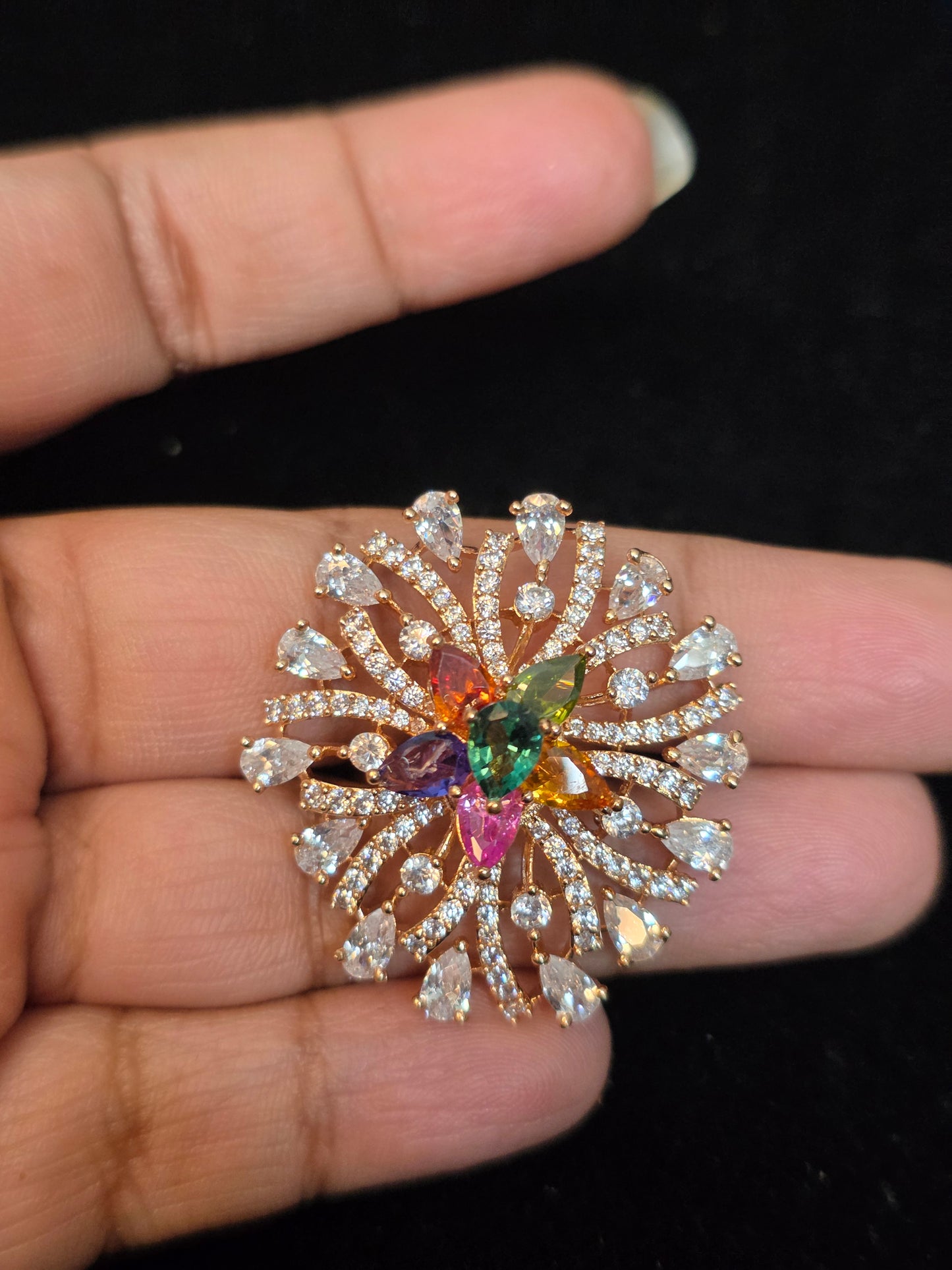 18k gold plated Russian stones multi color finger ring