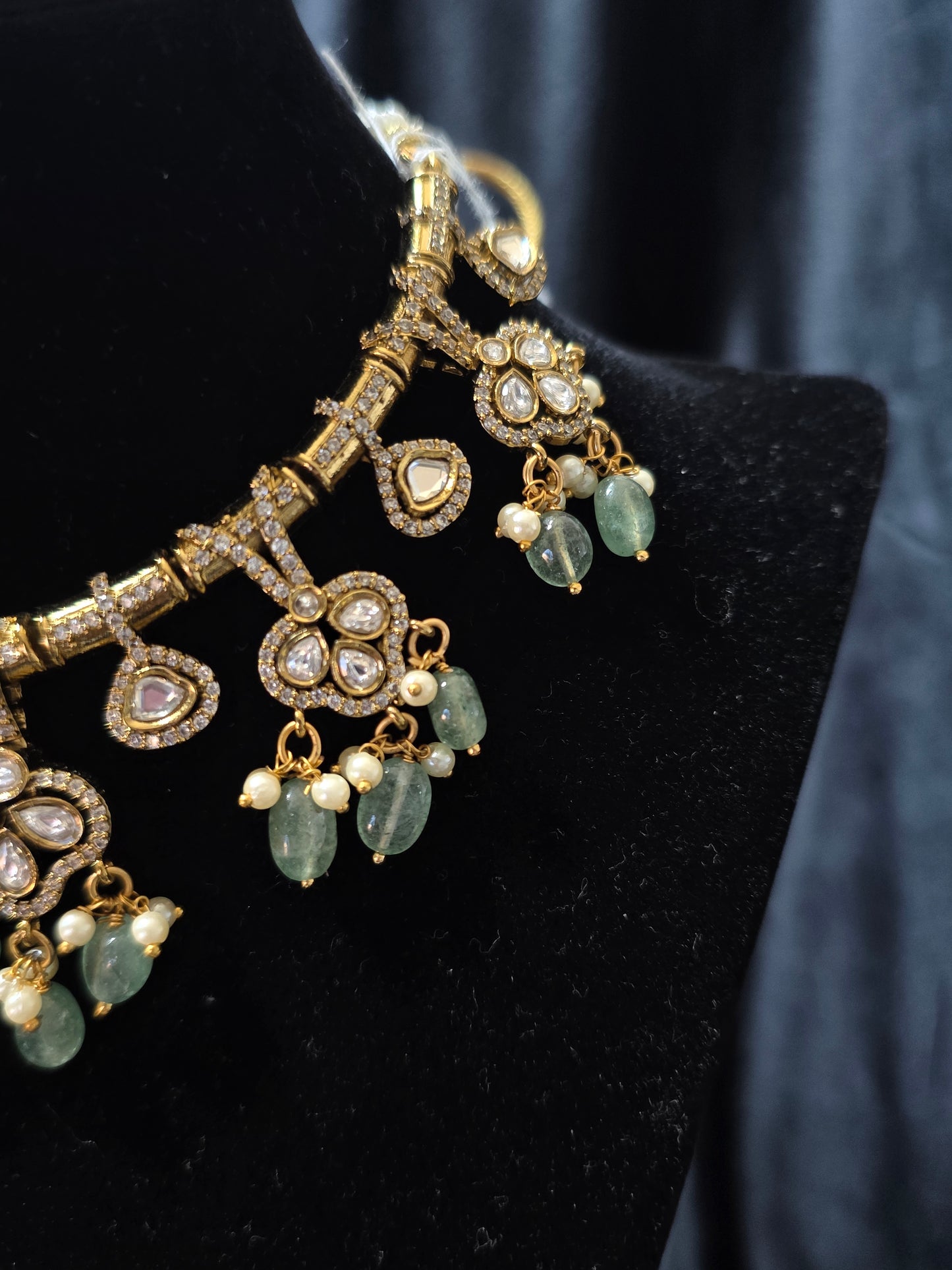Moissanite Stone Fusion Necklace & Earring Set – Mint Green Edition