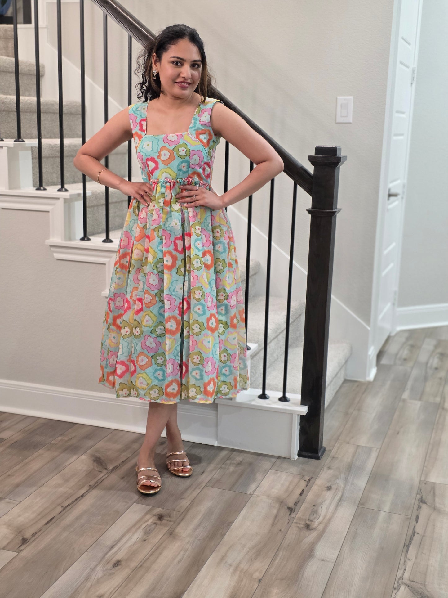 The Doodle Dream Midi – Hand-Drawn Floral Summer Frock