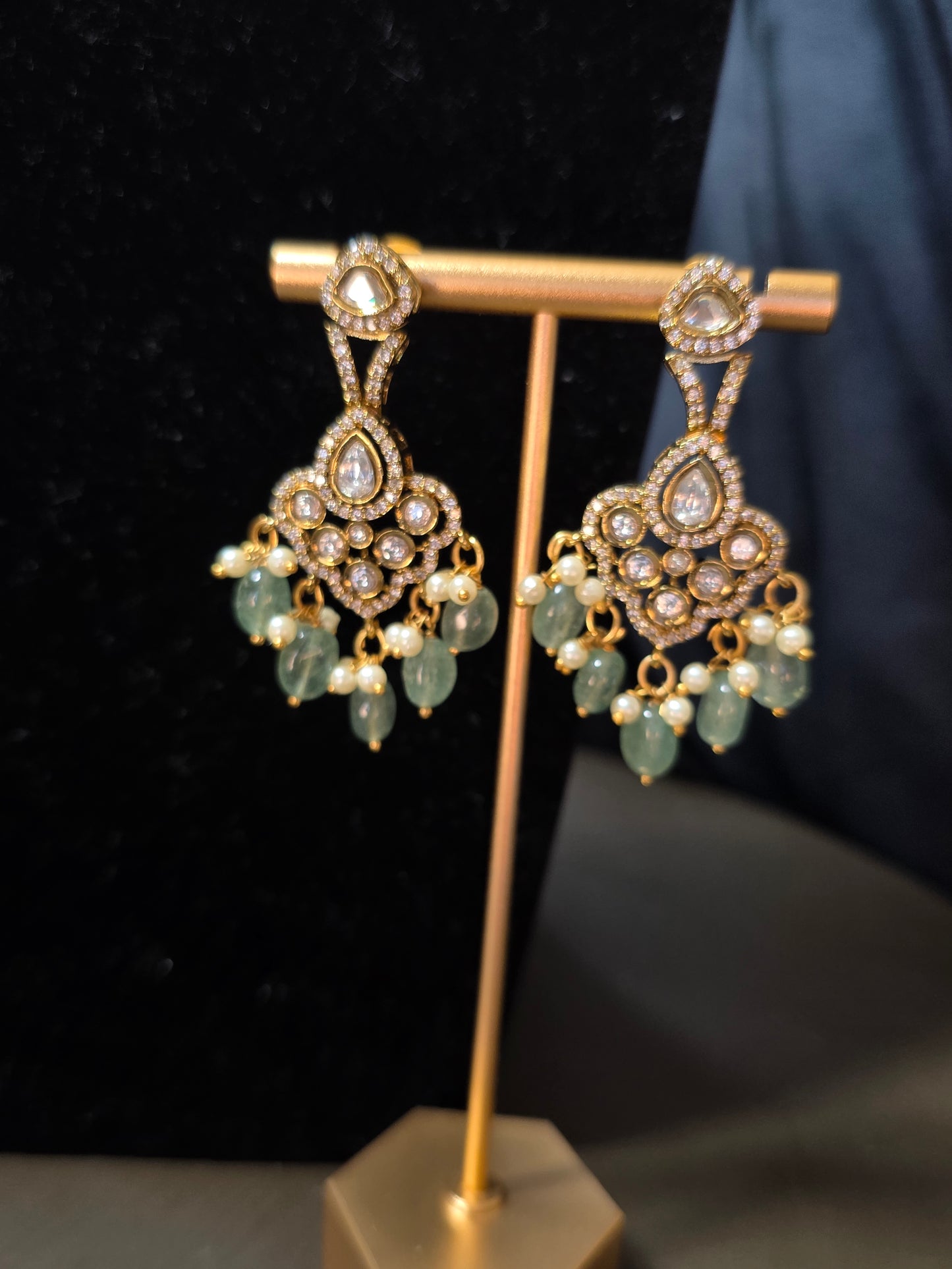 Moissanite Stone Fusion Necklace & Earring Set – Mint Green Edition