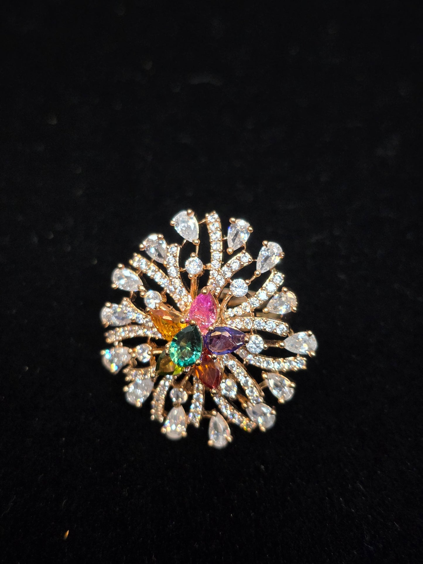 18k gold plated Russian stones multi color finger ring