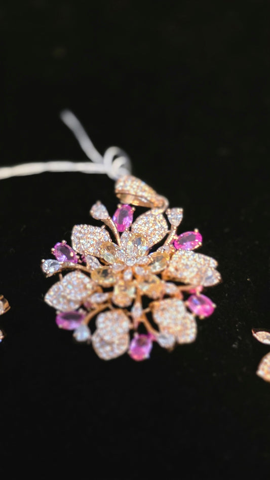 18k gold plated Russian stone fusion pendent and earrings with twisted hasli