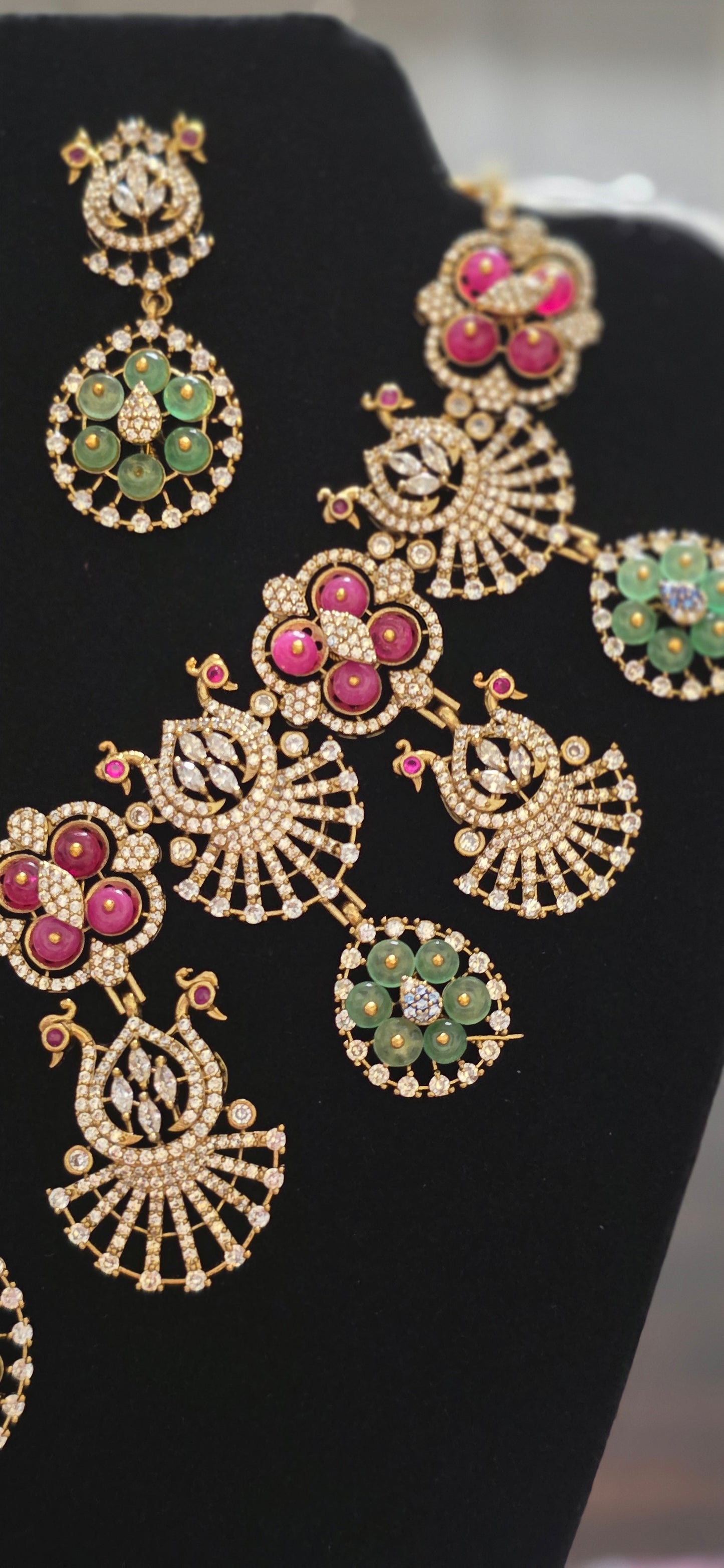 Ruby, Mint, and Crystal Grandeur Necklace Set