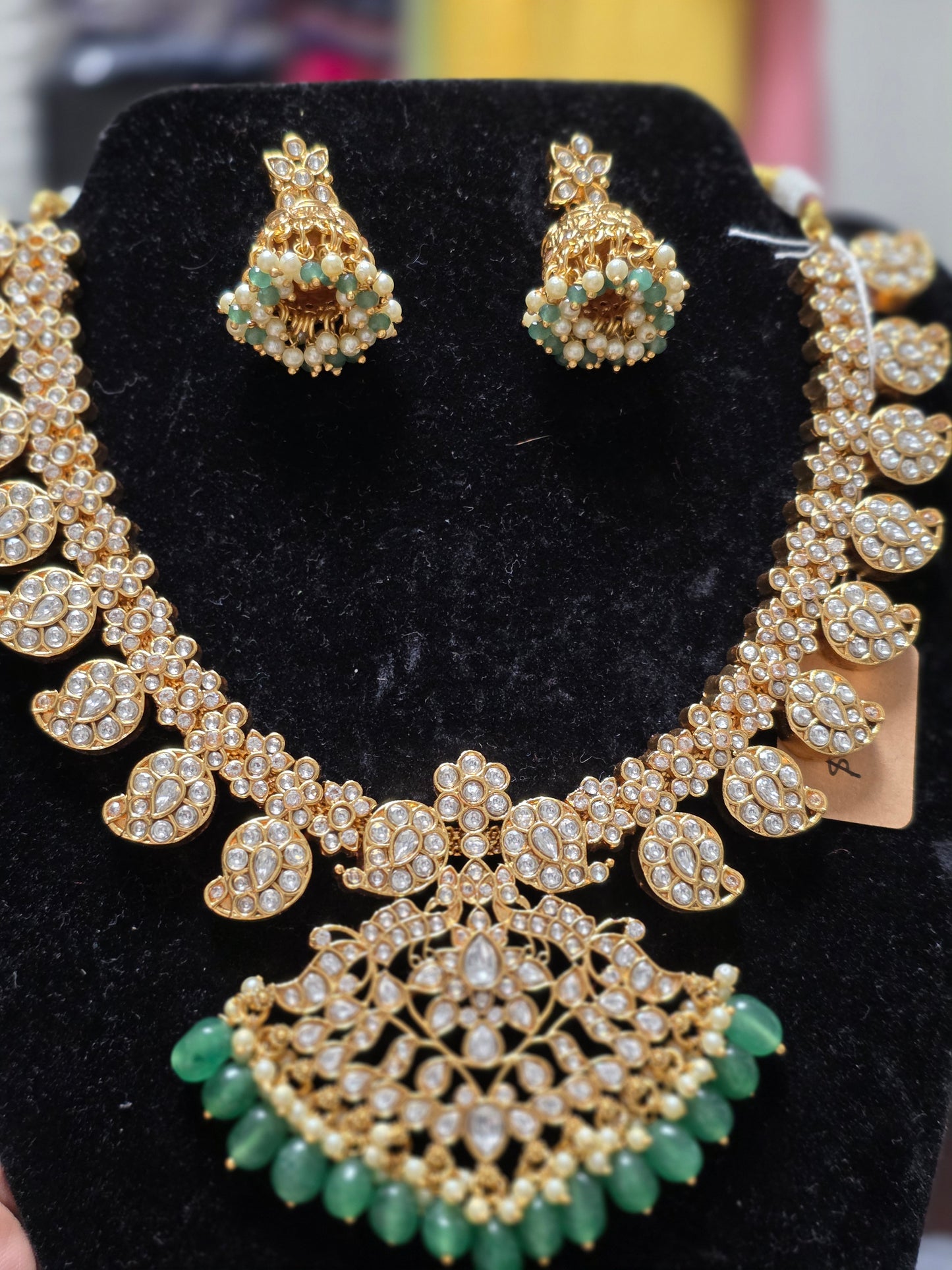 Elegant Mango Kudan Necklace Set with Jhumkas