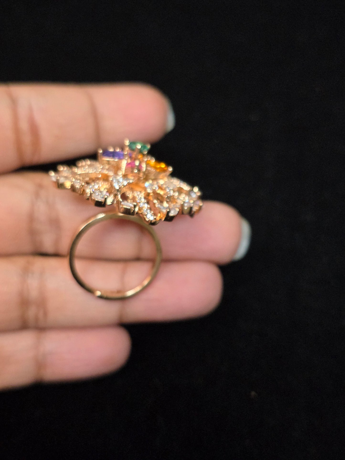 18k gold plated Russian stones multi color finger ring