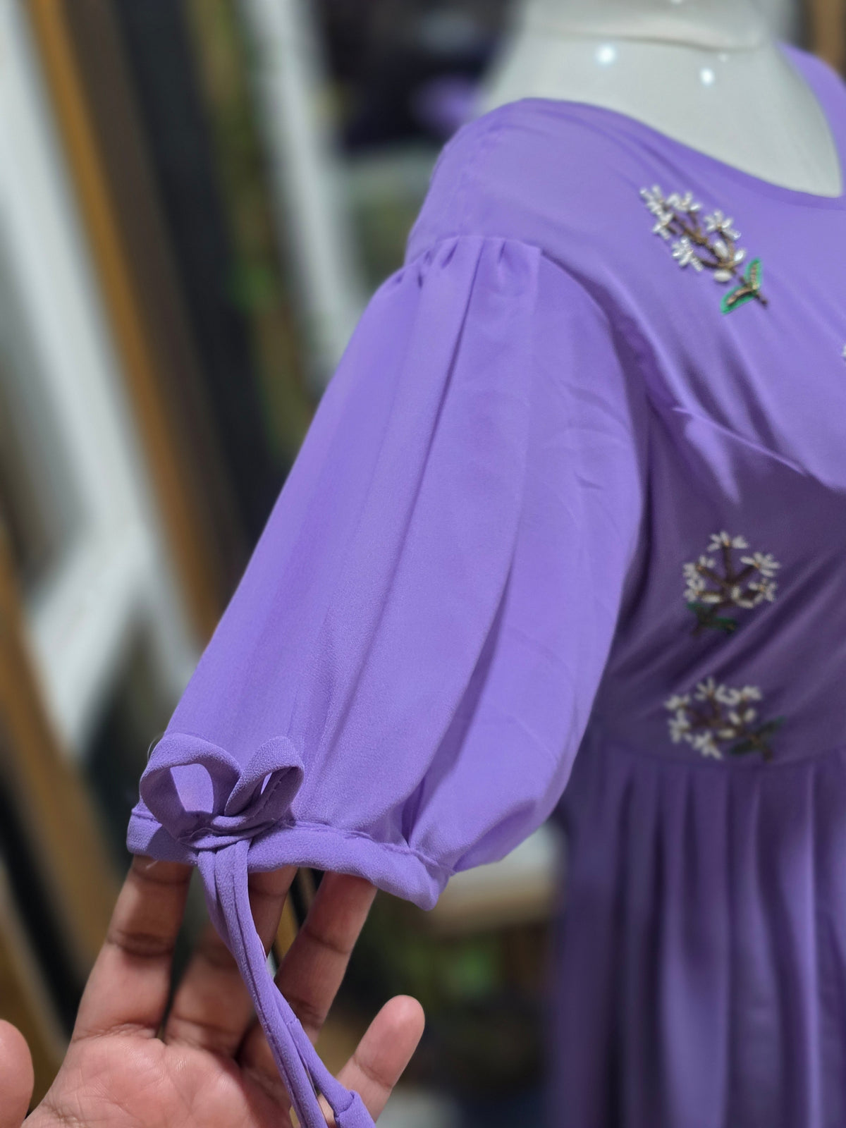 Lilac Georget frock with embroidery
