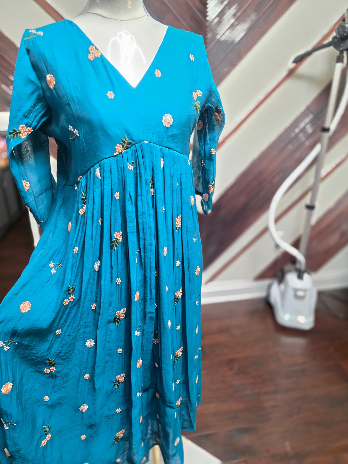 Trendy Chanderi Silk Tunic Frock – Hand-Embroidered Floral Collection
