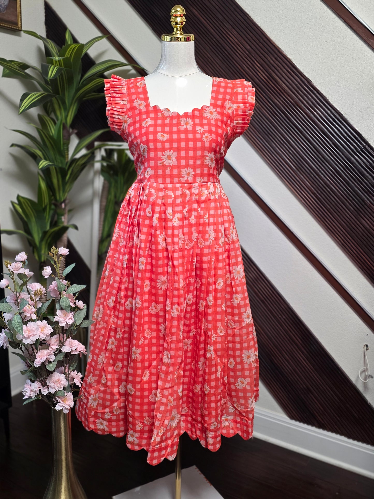 Mull chanderi checks frock