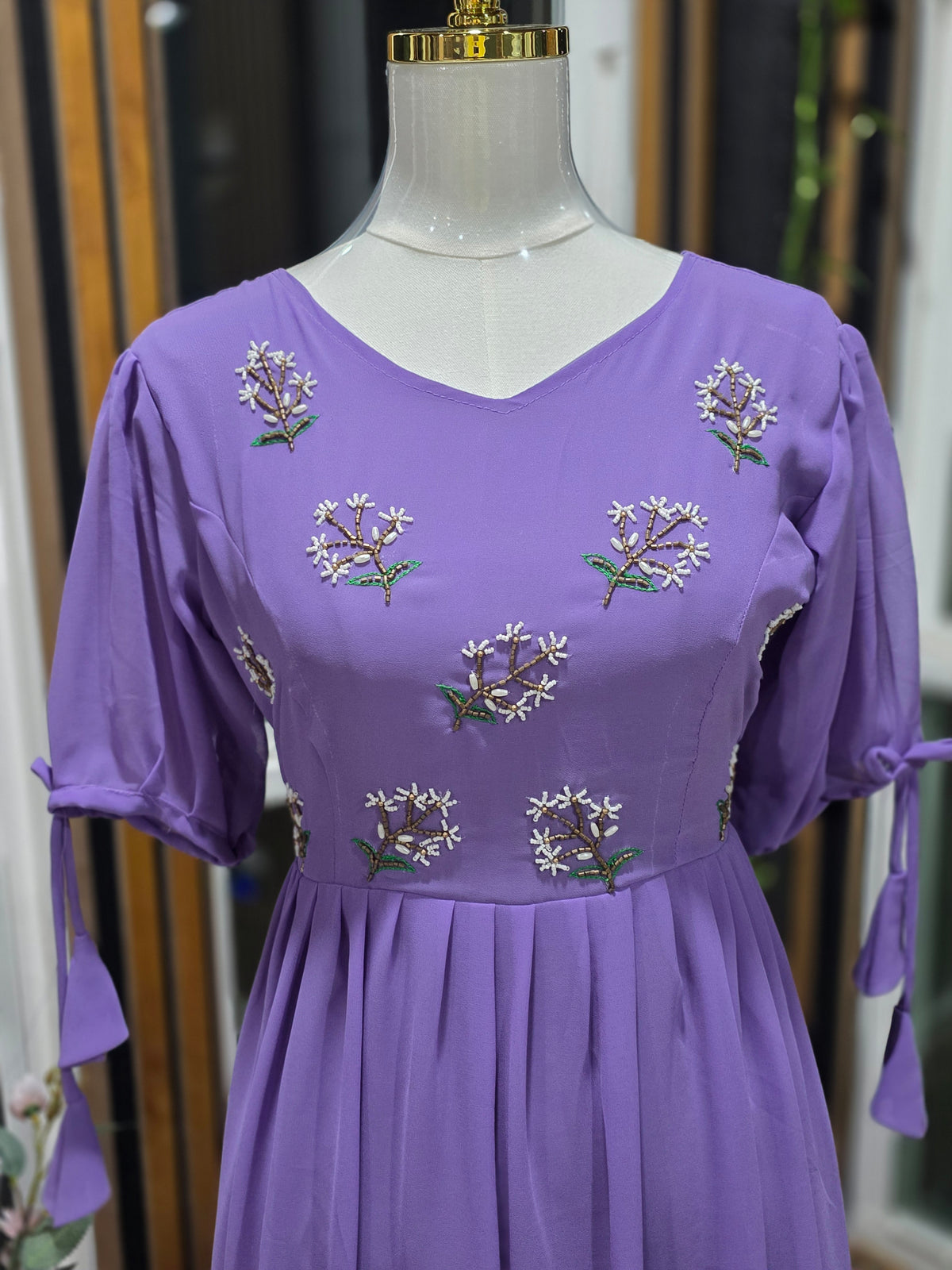 Lilac Georget frock with embroidery